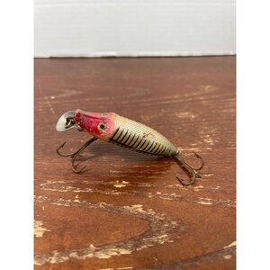 Vintage Heddon River Runt Spook Floater Fishing Lure With Red Head & Scale Desig